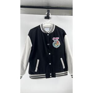 Powerpuff Girls Justice Varsity Jacket Youth XL Black White Bomber Cartoon